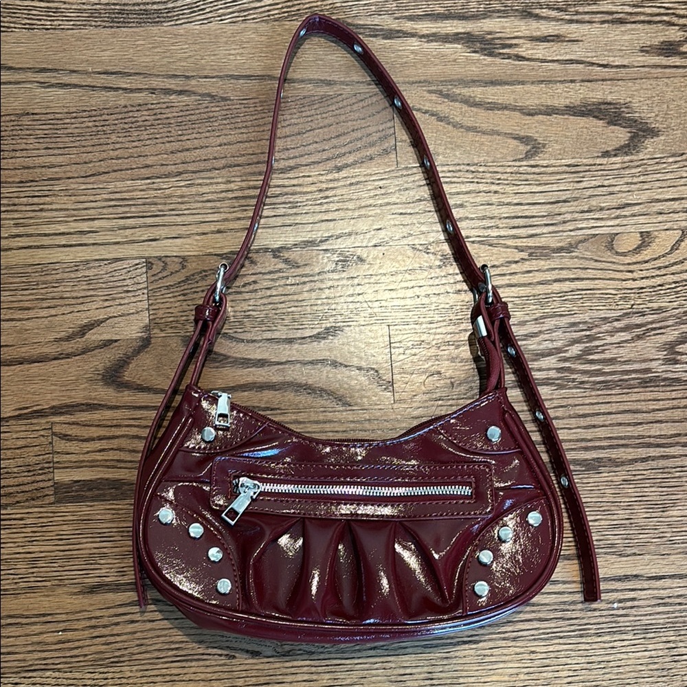 NWOT SHEIN Burgundy Shoulder Bag with Ruched Design